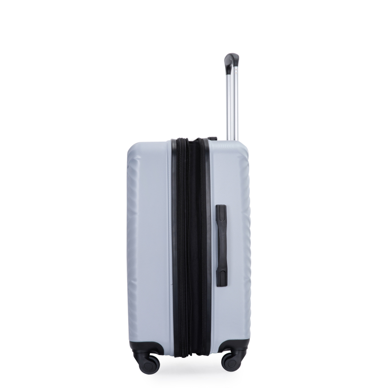 Expandable 3 Piece Luggage Sets PC Lightweight Suitcase with Two Hooks, Spinner Wheels, TSA Lock, (20/24/28), Silver